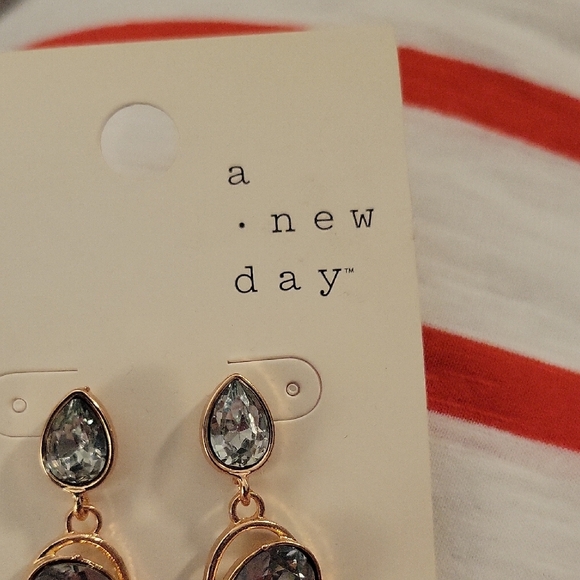NWT A New Day Gold and Teal Dangle Earrings - Picture 3 of 5